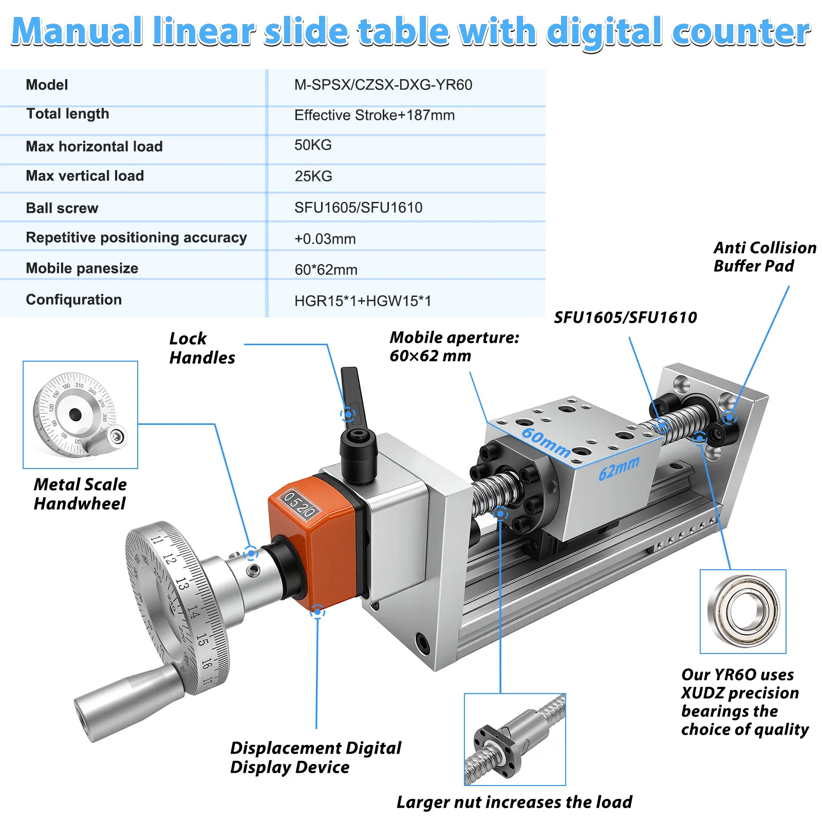 طاولة انزلاقية خطية يدوية بحمو - مراجعة Linear Guide Rail وسعره