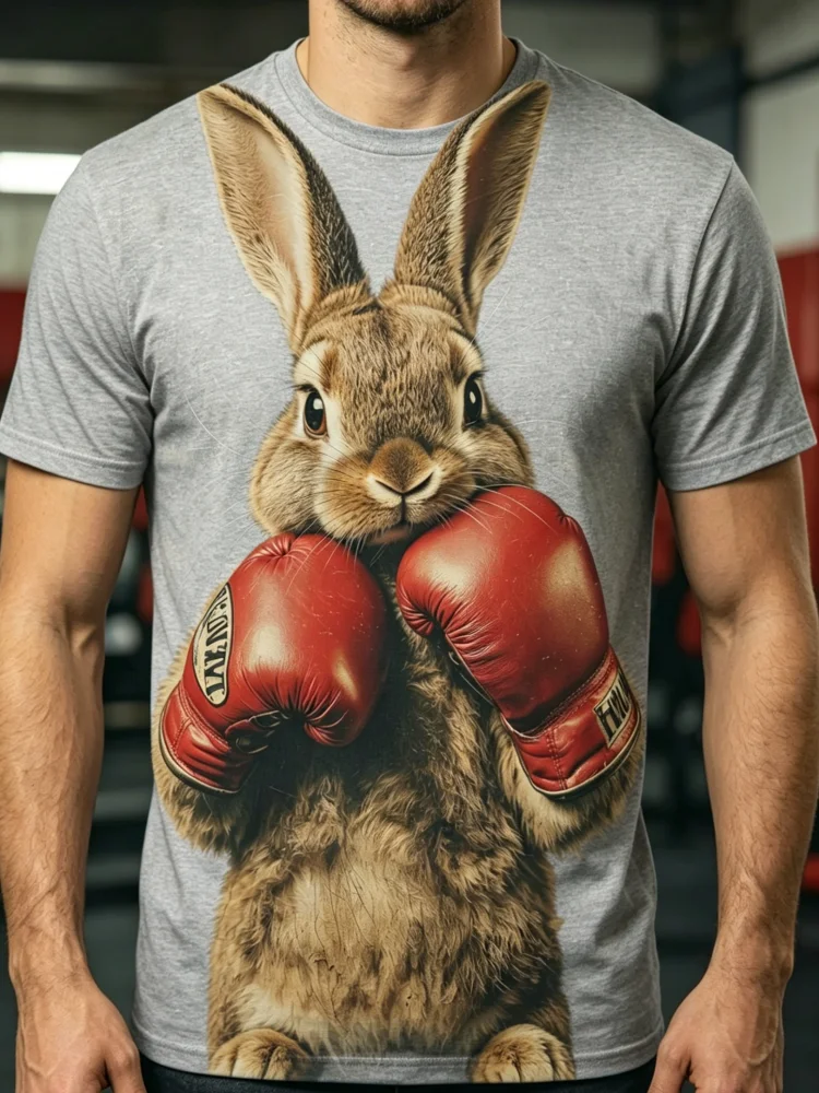تي شيرت رجالي بطباعة أرنب ثلاث - مراجعة 3D Printing Rabbit وسعره