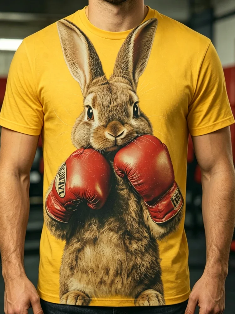 تي شيرت رجالي بطباعة أرنب ثلاث - مراجعة 3D Printing Rabbit وسعره